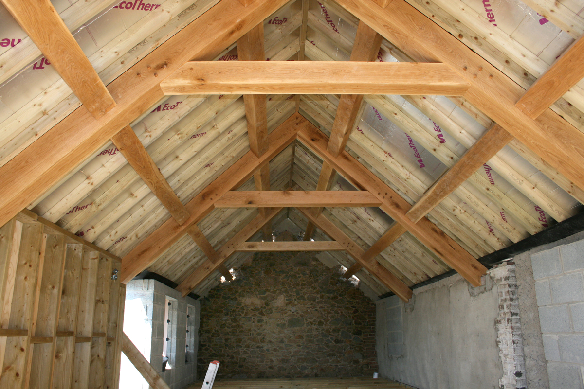 The Oak frames have been installed into the the barn roof, work on the 